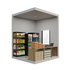 Small Shop Left Corner View 3D Design Element