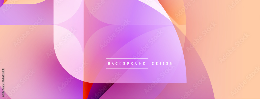 Poster abstract gradient shapes overlap, creating soft color transitions. peach, purple hues dominate desig