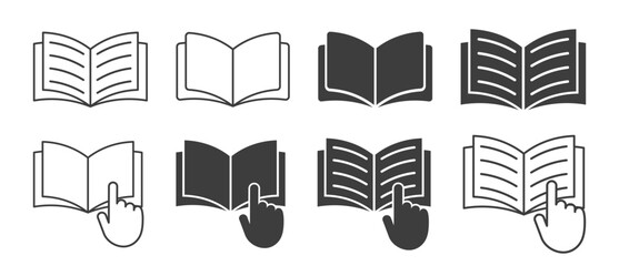 Open book catalog icon symbol shape. Instruction manual reading logo sign. Diary text study page. Vector illustration image. Isolated on white background.