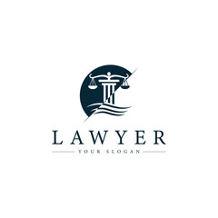 justice law logo design template. attorney logo with pillar and book shape illustration