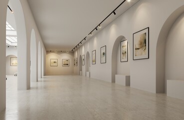 3d Interior Art Gallery. Modern interior design	