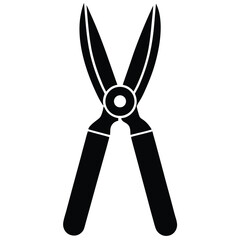 Black Silhouette of Garden Shears, Gardening Tool, Pruning Scissors, CloseUp Icon Style