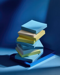 Pack of sticky notes stacked in artistic composition, symbolizing creativity and organization with a clean, modern design