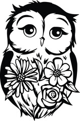 Obraz premium Owl With Flower Svg, Owl Svg, Flowers Svg