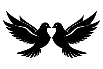 Fototapeta premium Two Black Doves in Love Silhouette