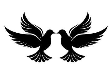 Fototapeta premium Two Doves Silhouette Facing Each Other Isolated on White