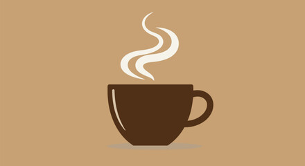 Flat-style vector of a minimal coffee cup with a perfect steam swirl that mirrors the curve of the handle. Clean lines and cozy design on a white background, ideal for café, breakfast, beverage