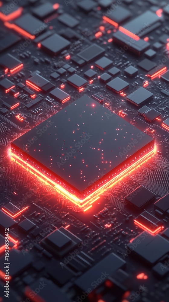 Aufkleber glowing red circuit board technology abstract: high-resolution digital artwork of a central processi