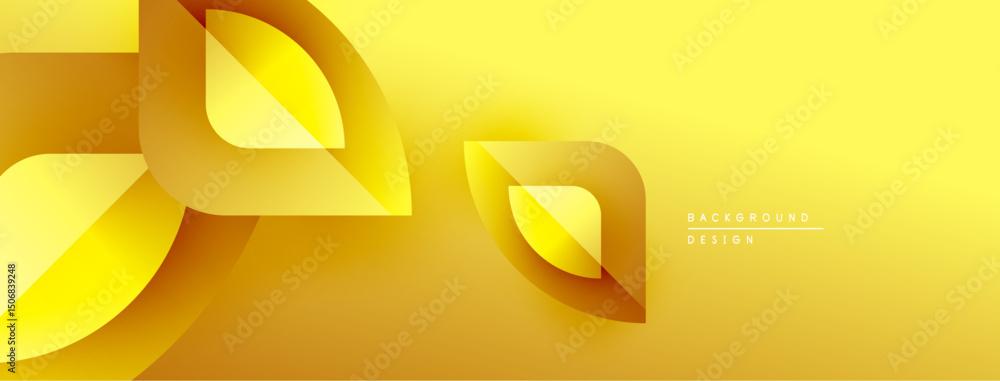 Poster abstract yellow design features layered ribbon shapes. gradient creates depth, modern aesthetic. min