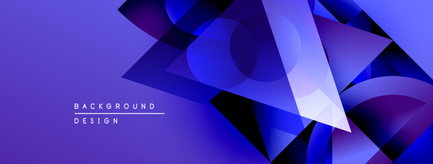 Obraz premium Abstract purple background features overlapping geometric shapes. Gradient colors create depth, modern design elements present.
