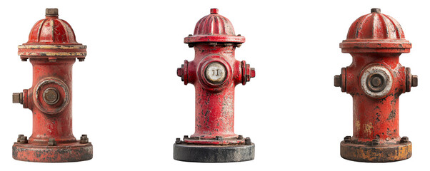 Isolated red fire hydrants on a transparent background for design use