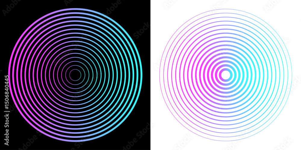 Aufkleber sound wave concentric circles isolated on black and white background. vector echo icon. circular rad