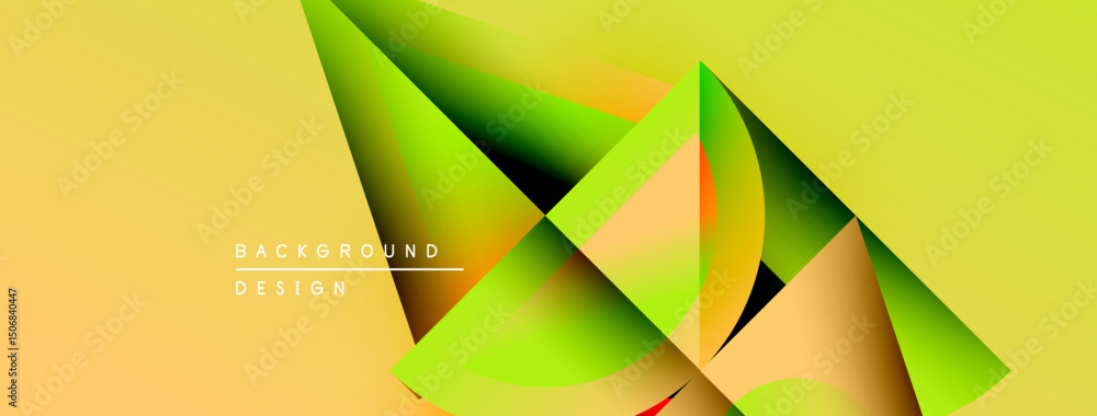 Poster abstract geometric shapes overlap, creating dynamic yellow, green gradients. modern design elements 
