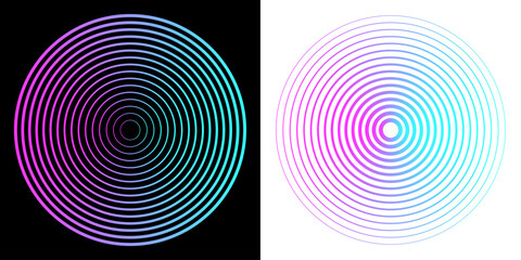 Sound wave concentric circles isolated on black and white background. Vector echo icon. Circular radial line pattern. 