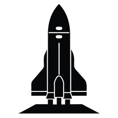 Fototapeta premium Silhouette of a Black Rocket Ship on a Launchpad Ready to Take Off
