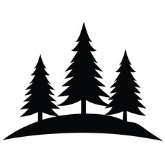 Obraz premium Silhouette Illustration Three Evergreen Trees on a Hill, NatureThemed Design Element