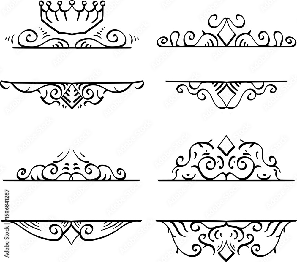 Poster four text border elements with unique engraving