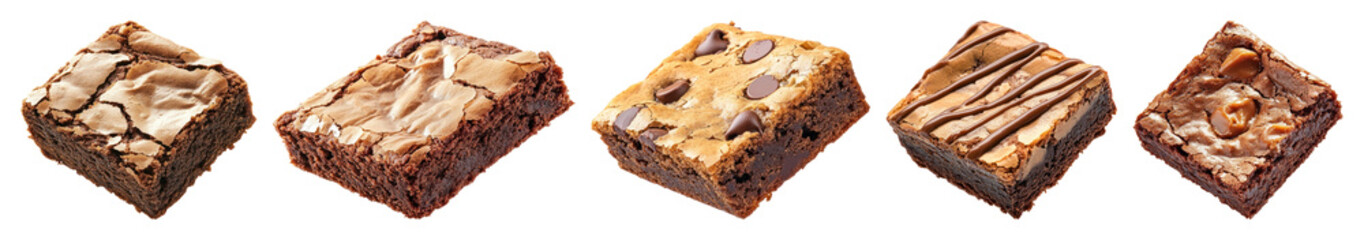PNG Delicious assorted chocolate brownies, element set on transparent background