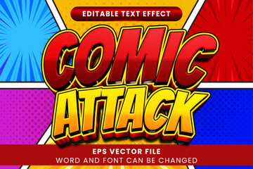 Comic attack cartoon 3d editable vector text effect