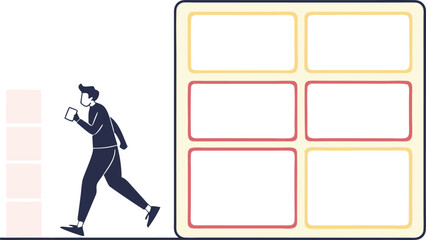 Modern Businessman Walking Towards a Grid Layout Design