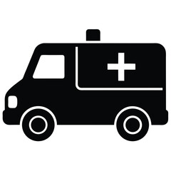 Stylized Ambulance Vehicle Illustration with Medical Symbol in Black and White Design