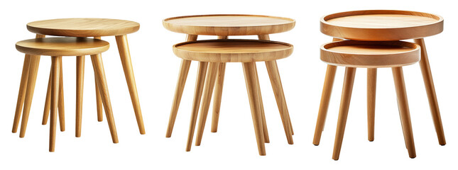 Stylish Wooden Nesting Tables on Transparent Background