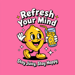 Lemon cartoon mascot illustration T shirt design character