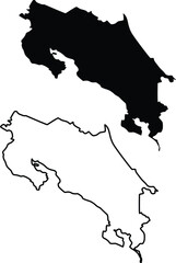 Map of Costa Rica Silhouette Outline and Flat Design