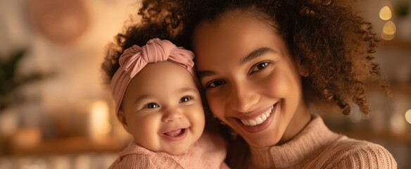 The joyful moment between a mother and her smiling baby.