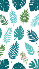 Botanical pattern with tropical leaves on white – modern and fresh