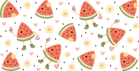Groovy Watermelon 16oz libbey glass can wrap. Retro Watermelon cup wrap sublimation design. Summer Aesthetics 16oz full wrap, UV DTF design