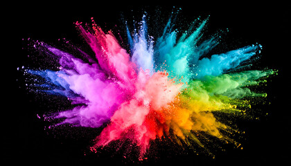 Fototapeta premium Colorful Holi powder explosion on black background