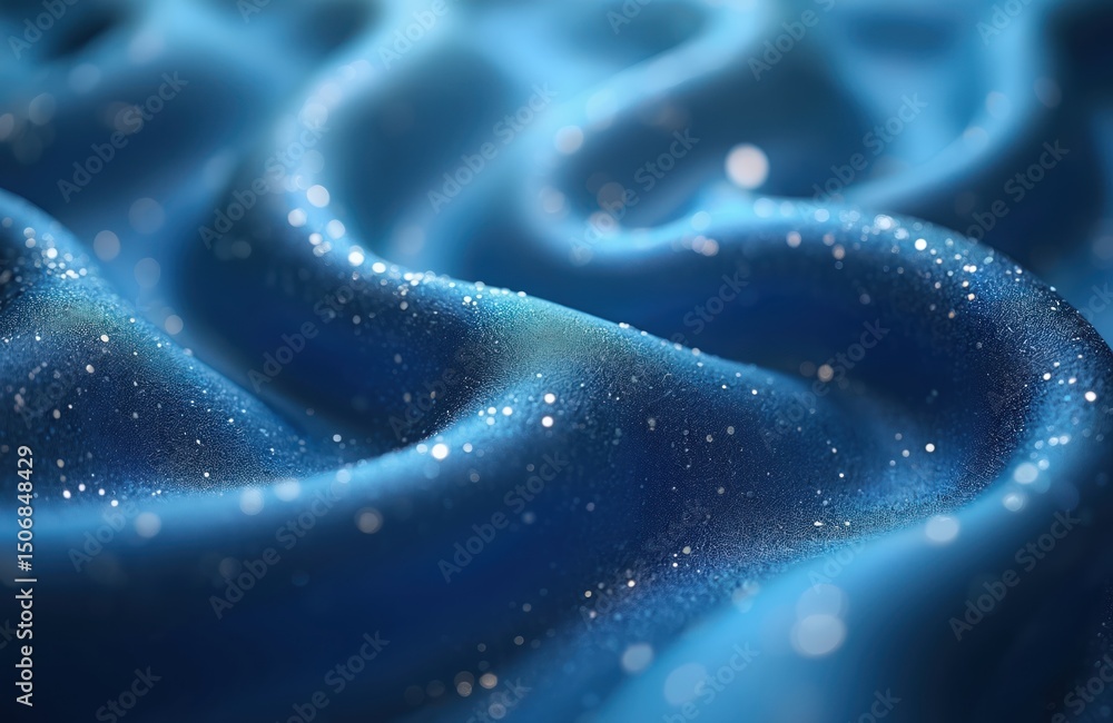 Poster lustrous blue fabric with bokeh effect and glitter. abstract textile background. shimmering soft tex