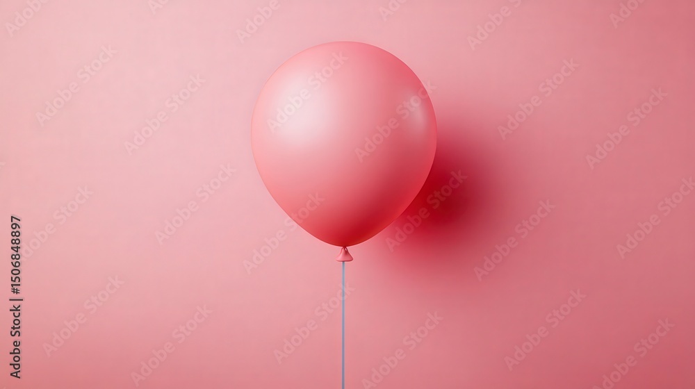 Poster close-up of a pink balloon floating against a soft pink background in a minimalist style