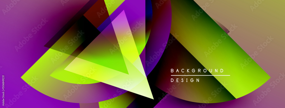 Poster Abstract colorful shapes overlap creating dynamic visual effect. Gradient hues blend, forming modern background design.