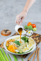 Gado-Gado, Traditional Indonesian Salad with Peanut Sauce, Vibrant and Colorful Food Shot