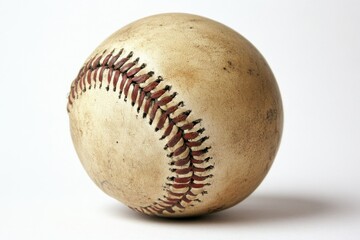 Worn baseball on white background