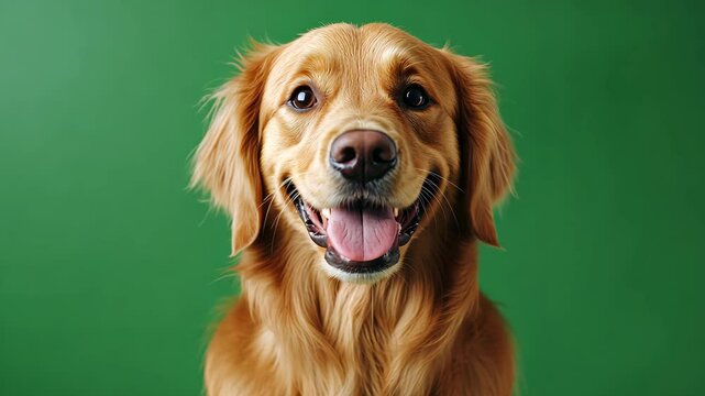 Happy golden retriever smiling against bright green studio background. Concept of joyful pet portrait - Powered by Adobe