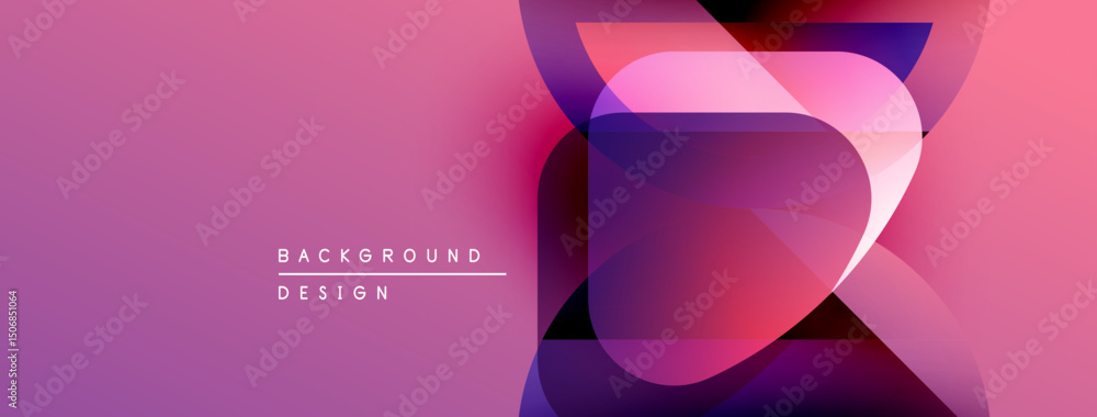 Poster abstract geometric shapes overlap, creating vibrant pink purple gradients. modern design suitable fo