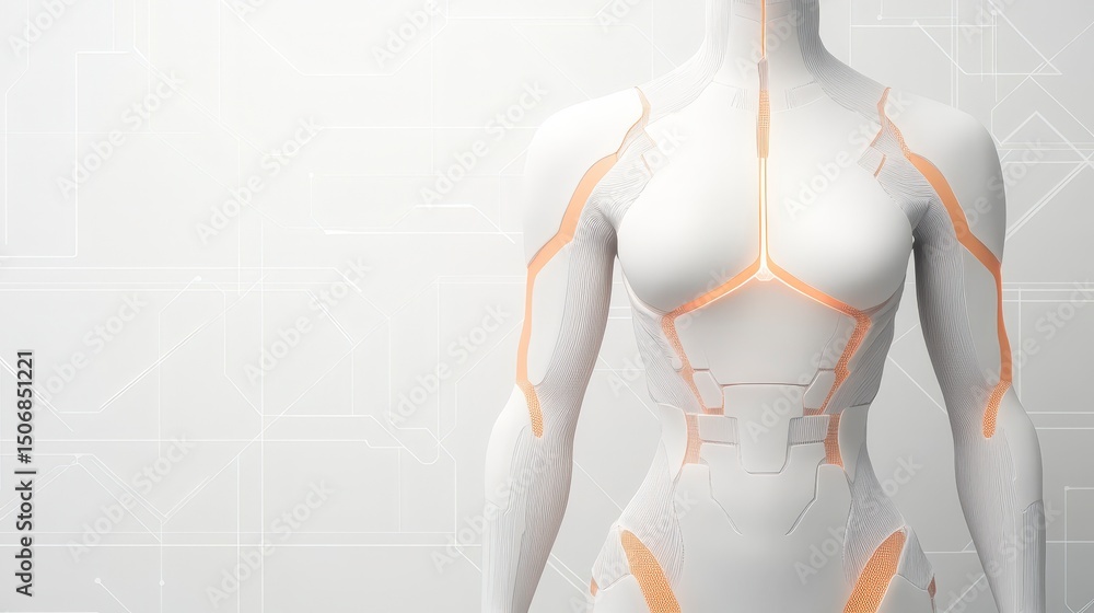 Poster abstract futuristic composition showcasing ai powered human-like form against minimalistic backgroun