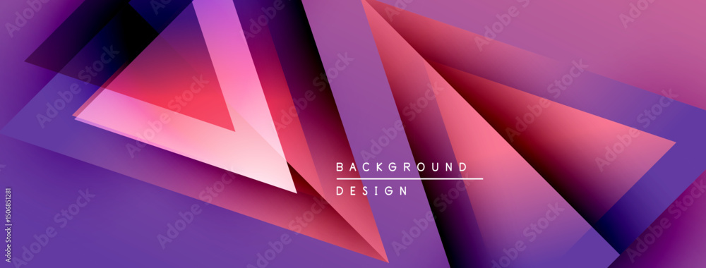 Aufkleber abstract geometric shapes overlap, creating vibrant purple, pink gradients. design features text bac