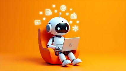 Fototapeta premium Ai robot working on laptop concept for artificial intelligence design