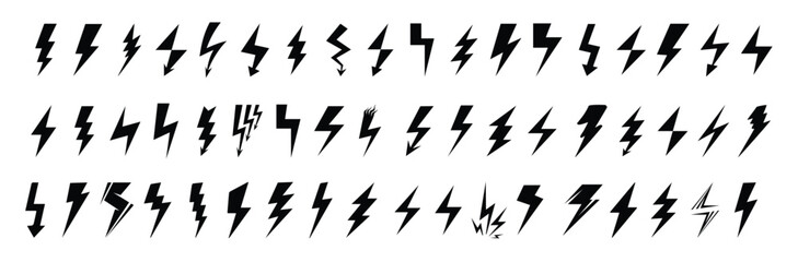 Lightning icons. Set of bolt icons. Charging, energy, storm, power, shock symbols. Black lightning icon collection vector illustration
