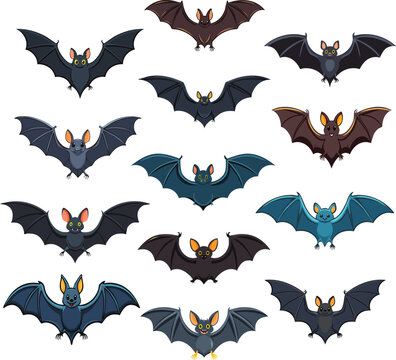 set of bat silhouette on white