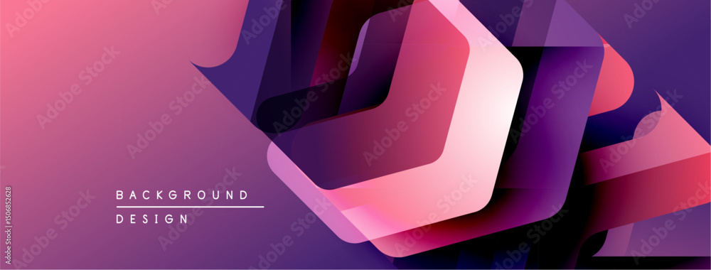 Poster abstract geometric design. pink, purple gradients create layered shapes. modern background suitable 