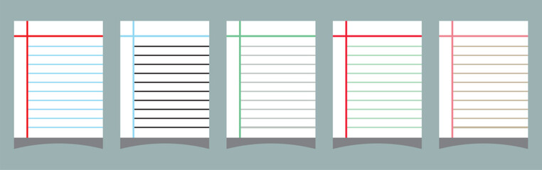 Set of rule Paper sheets. Creative vector illustration of realistic square, lined paper blank sheets set. Art design lines, grid page notebook with margin. Ruled notebook paper are on dark background.