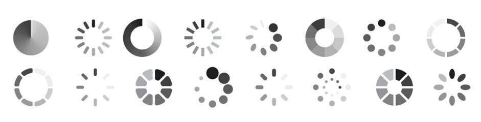 Set of loading icons. Loading bar icon collection. Download progress. Vector illustration.