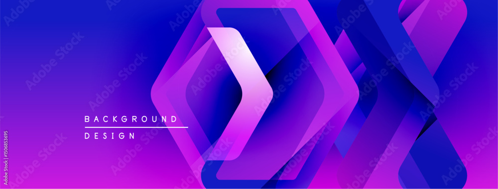 Poster abstract gradient background. overlapping geometric shapes create dynamic visual effect. purple, blu