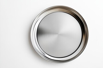 Polished Chrome Circle: Stainless Tray Presented on White Background from Above