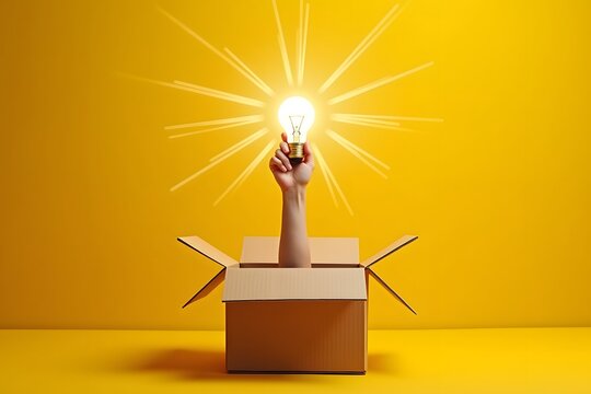 Think outside the box idea innovation concept lightbulb solution bright